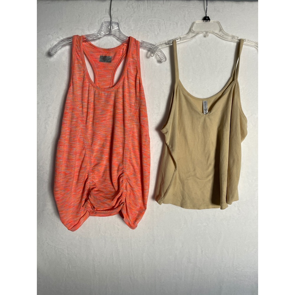 Athleta Womens XL Tank Top Bundle Orange Space Dye Racerback Tan Ribbed Cami M